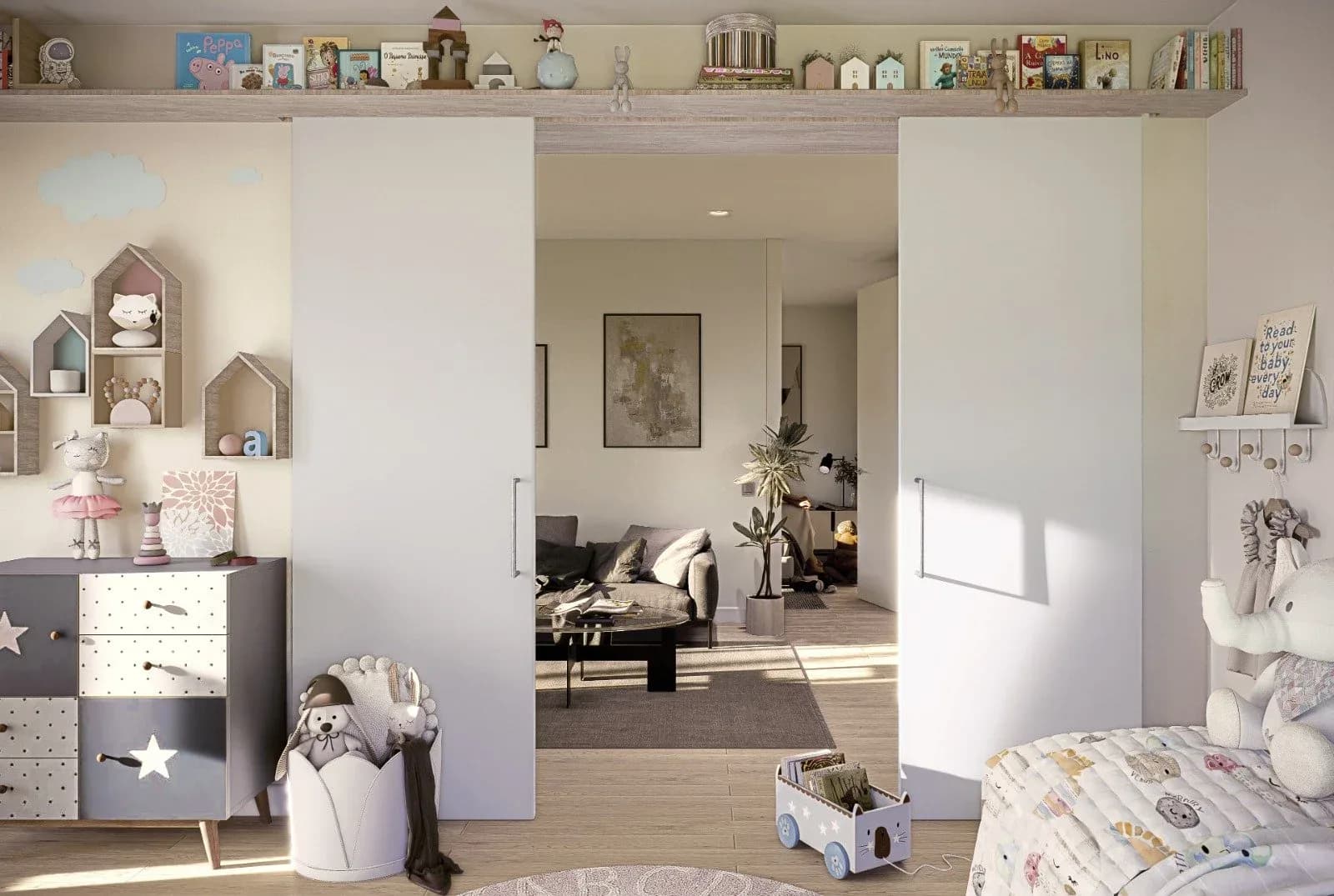 Una de las estancias flexibles adaptada como dormitorio infantil